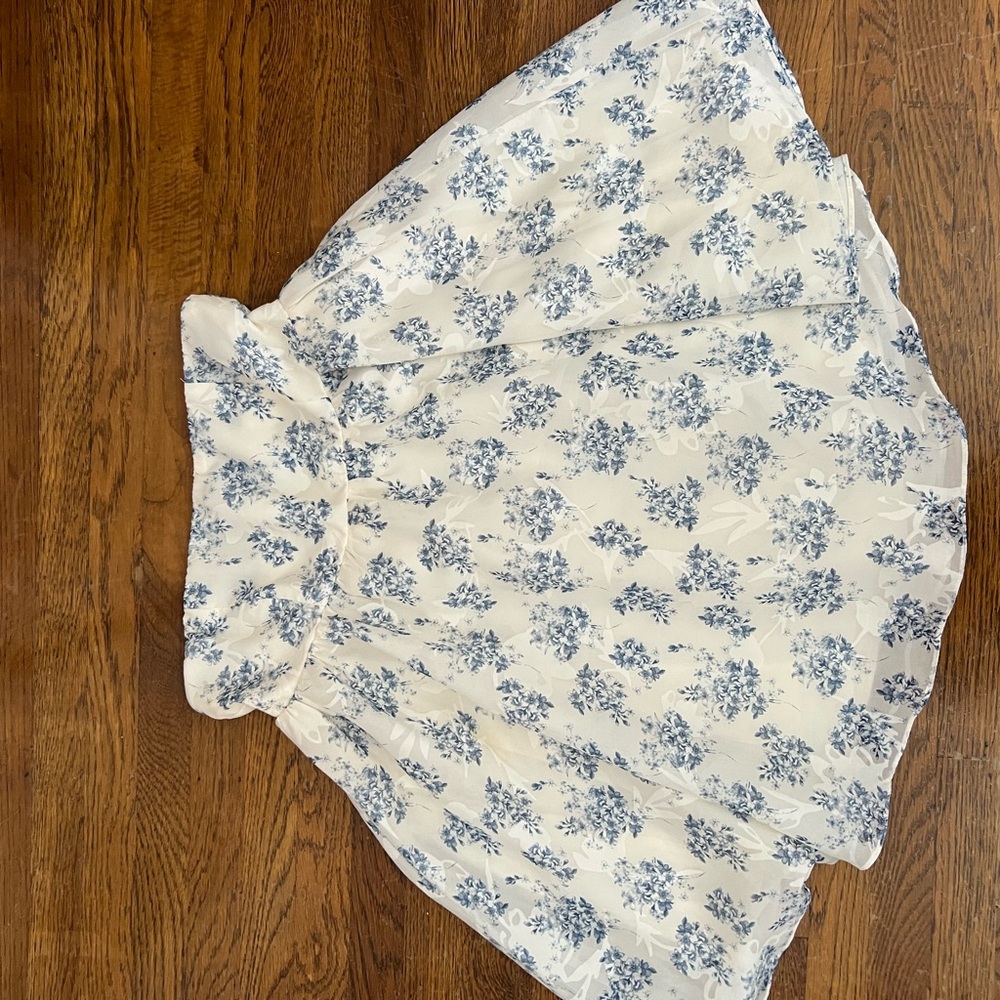 Strapless White and Blue Floral Dress